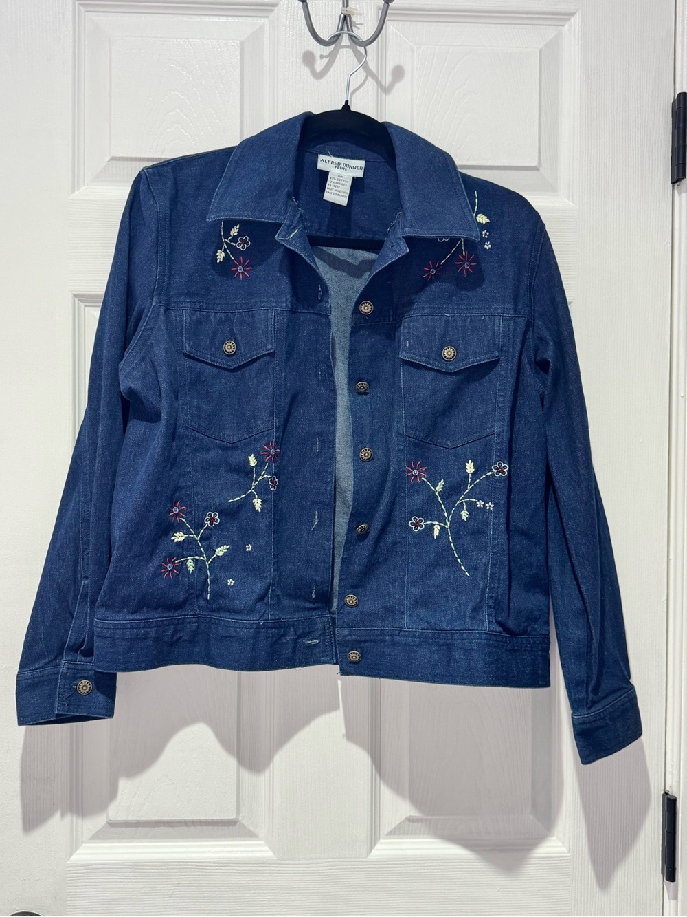 Alfred Dunner Dark Blue Embroidered Denim Jacket
